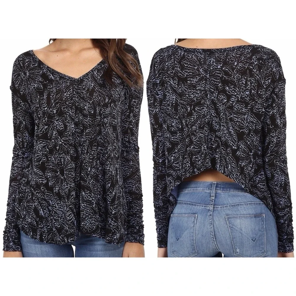 Free People Top Women's XS Long Sleeve Stretch‎ Crop Back